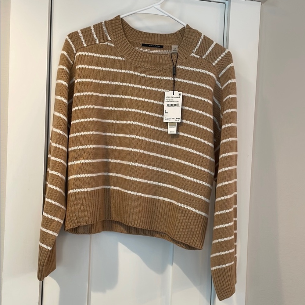 T Tahari Striped Tan Sweater